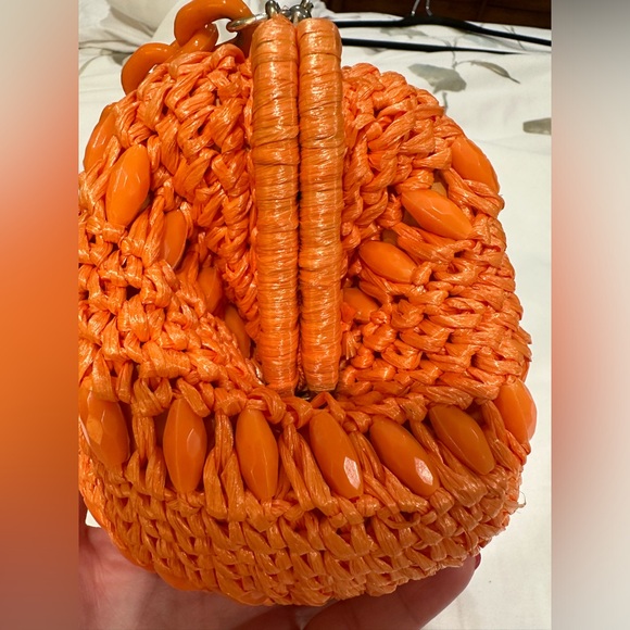 Vintage 1960s Marcus Brothers of Miami orange Straw Handbag Purse silve hardware - Picture 3 of 7